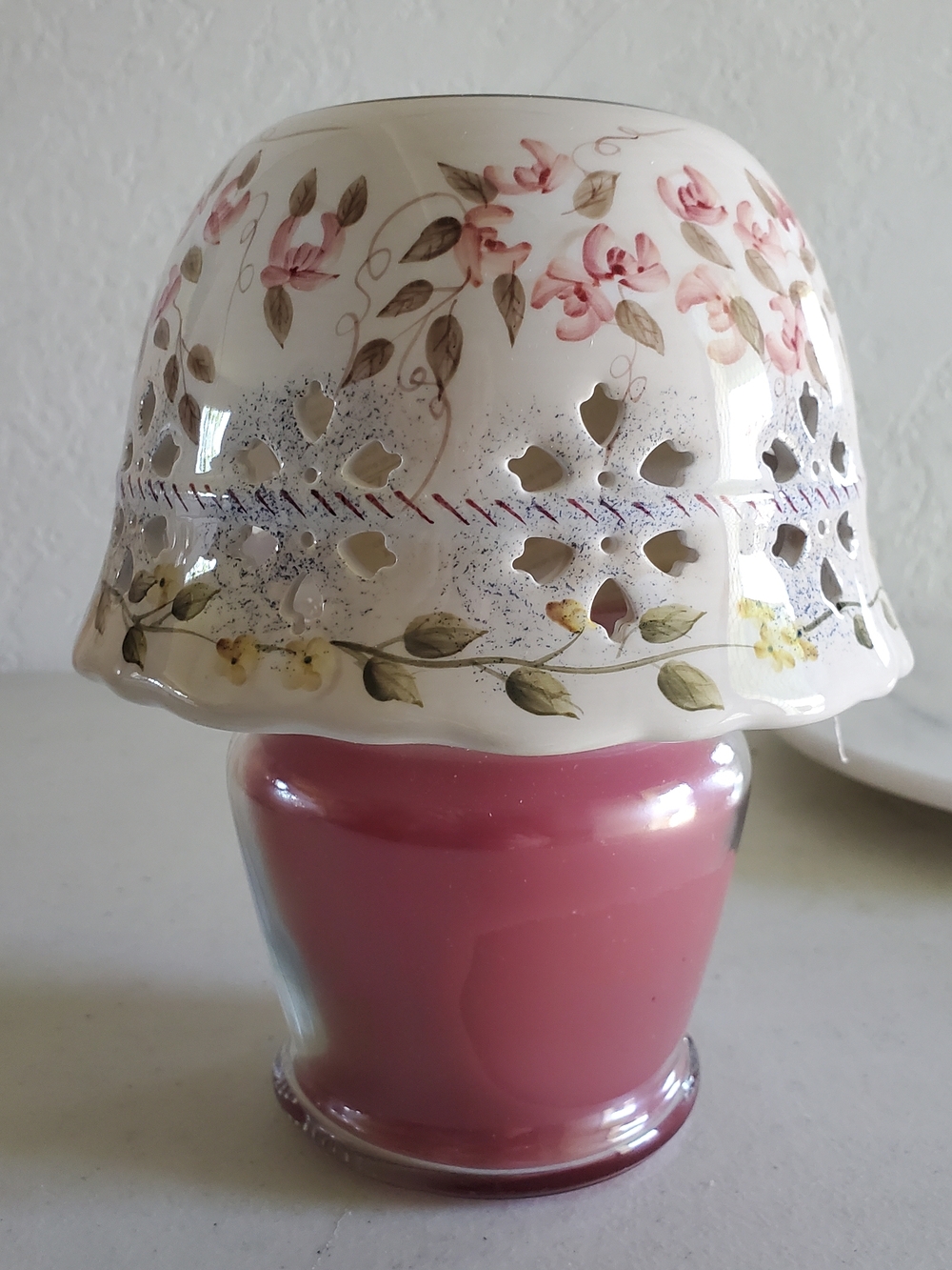Home Interiors Decorative Ceramic Large Candle Shade with cutouts NEW Rose Green - Picture 4 of 17